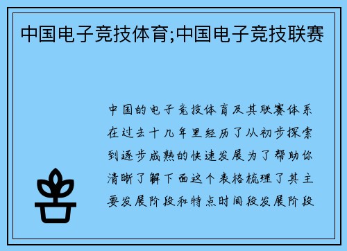 中国电子竞技体育;中国电子竞技联赛