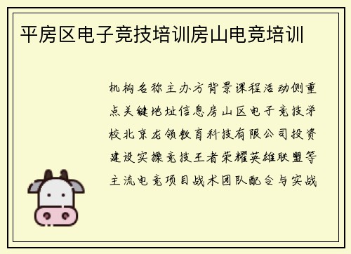 平房区电子竞技培训房山电竞培训