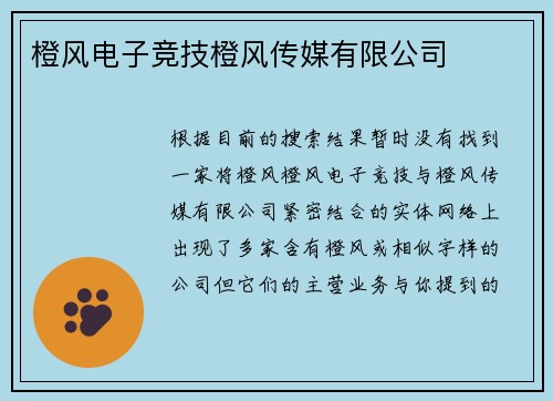 橙风电子竞技橙风传媒有限公司