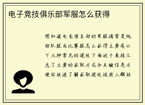 电子竞技俱乐部军服怎么获得