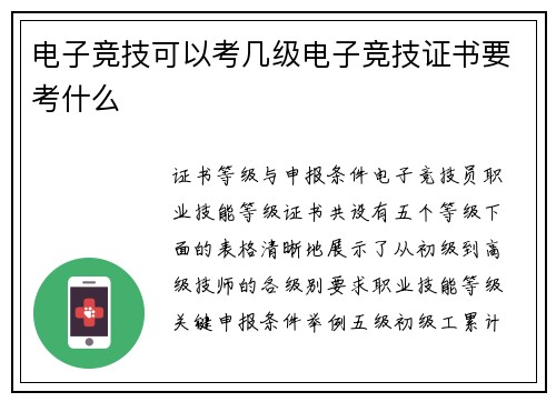 电子竞技可以考几级电子竞技证书要考什么